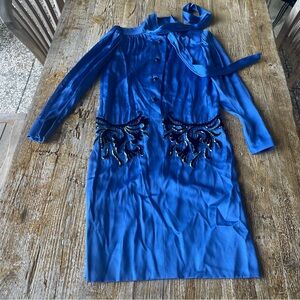Vintage Givenchy Blue Silk Dress with Sequin Detail